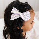Purple Spring Crinkle Stripes Bow Clip