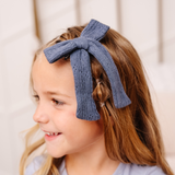Navy Pointelle Knit Bow Clip