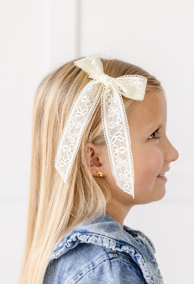 Ivory Embroidered Lace Bow Clip