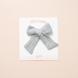 Gray Pointelle Knit Bow Clip