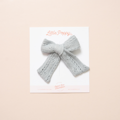Gray Pointelle Knit Bow Clip