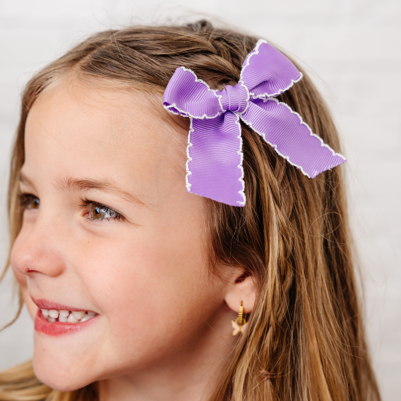 Violet Scalloped Ribbon Bow Clip