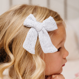 Gray Pointelle Knit Bow Clip