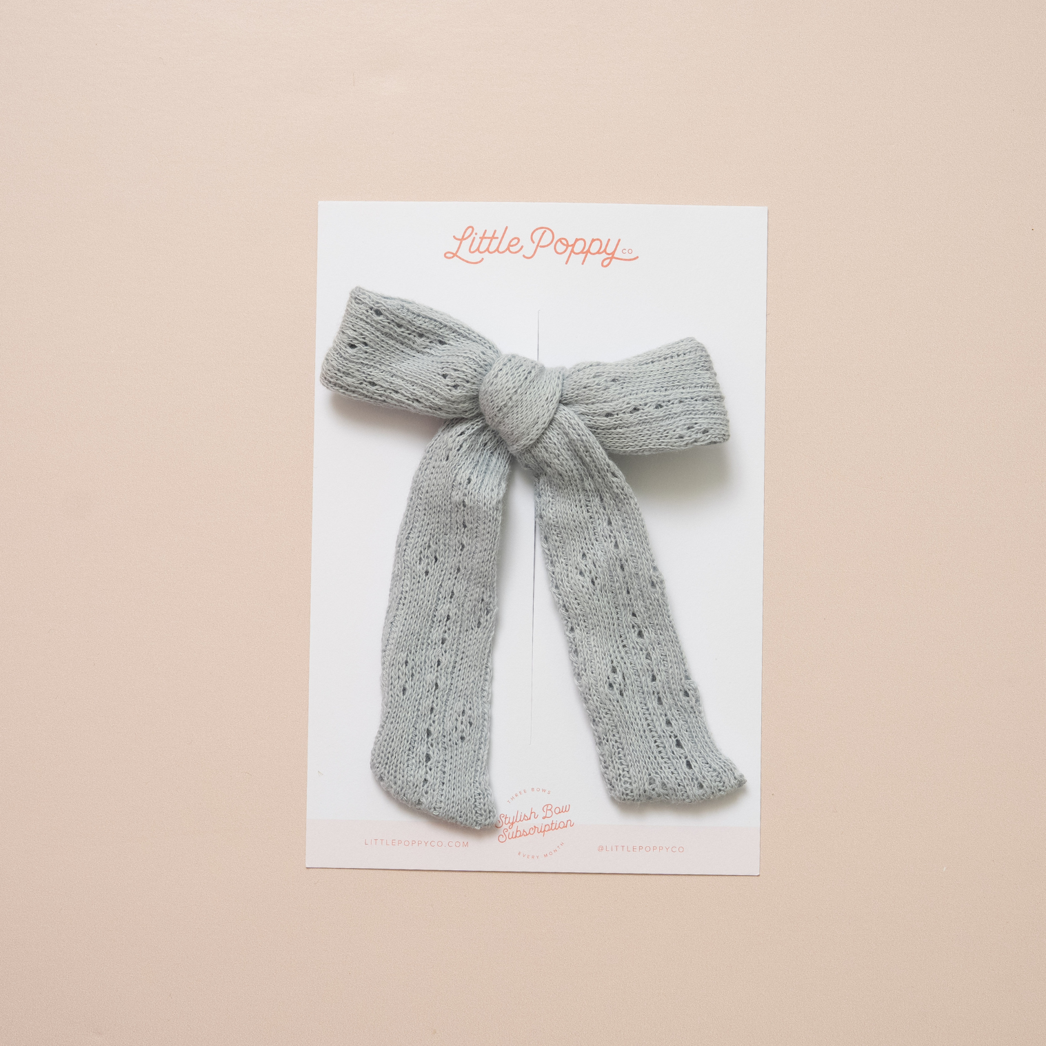 Gray Pointelle Knit Bow Clip