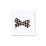 Beige Knit Check Bow Clip