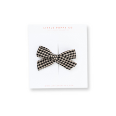 Beige Knit Check Bow Clip