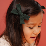 Olive Check Pigtail Bow Clip