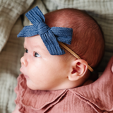 Navy Stitch Baby Headband Bow