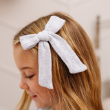 Gray Pointelle Knit Bow Clip