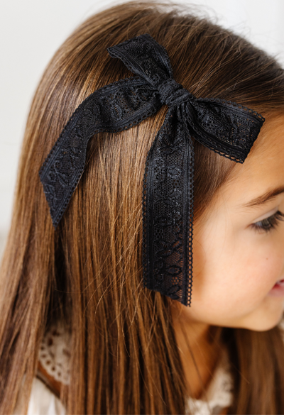 Black Embroidered Lace Headband Bow