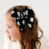 White Drawn Daisy Bow Clip