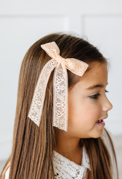 Melon Embroidered Lace Bow Clip