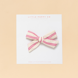 Bubblegum Stitched Stripe Bow Clip