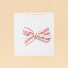Bubblegum Stitched Stripe Bow Clip