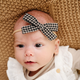 Beige Knit Check Baby Headband Bow