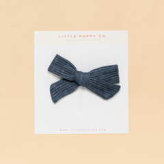 Navy Stitch Bow Clip