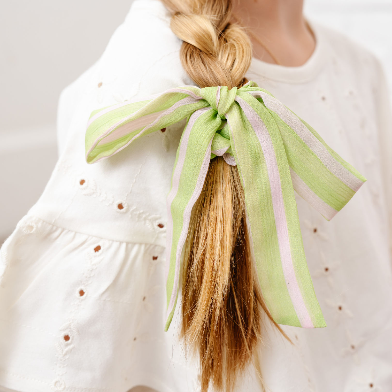 Kiwi Chiffon Stripe Emma Scrunchie