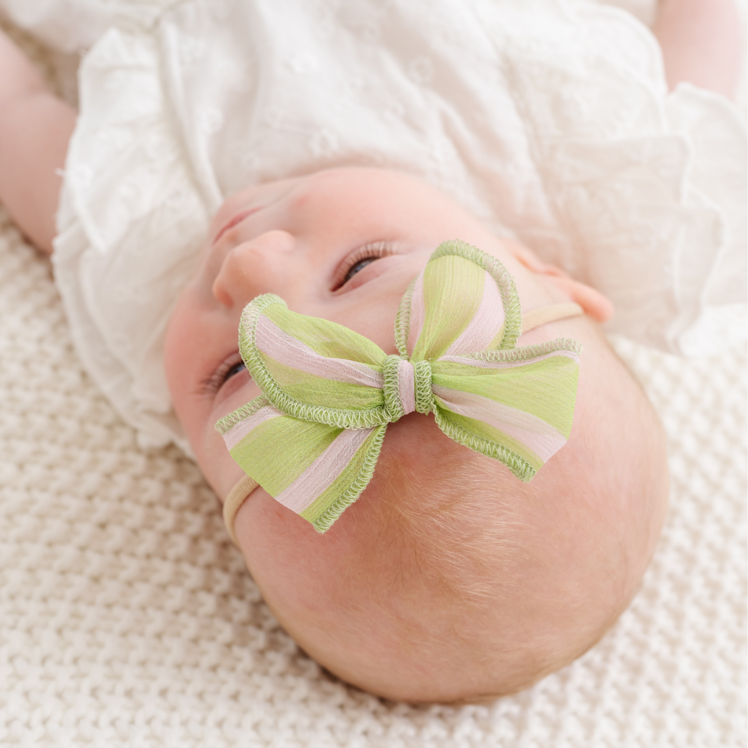 Kiwi Chiffon Stripe Headband Bow