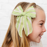Kiwi Chiffon Stripe Bow Clip