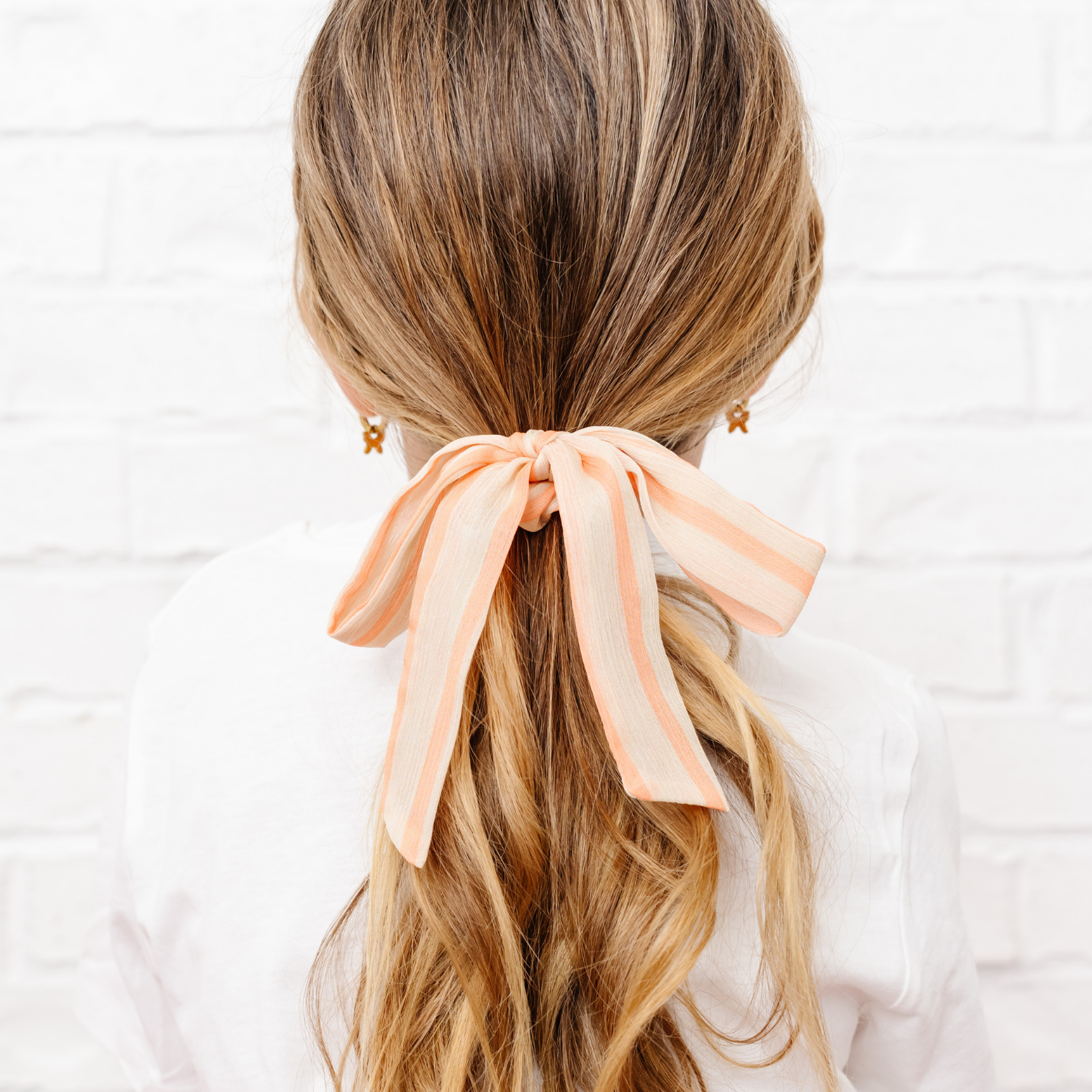 Cantalope Chiffon Stripe Emma Scrunchie
