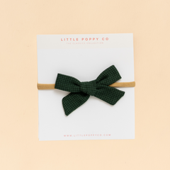 Olive Check Baby Headband Bow