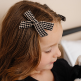 Beige Knit Check Pigtail Bow Clip