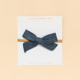 Navy Stitch Baby Headband Bow