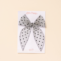 Blue Dotted Tulle Bow Clip
