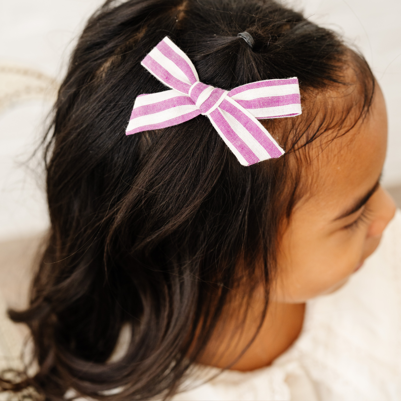 Purple Linen Stripe Bow Clip