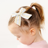 Light Blue Dashed Stripes Bow Clip