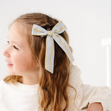 Light Blue Dashed Stripes Bow Clip
