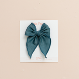 Steel Blue Satin Shimmer Bow Clip