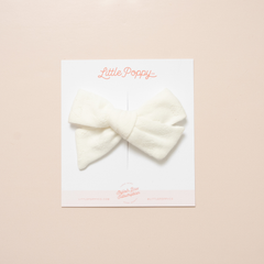 White Knitted Hearts Bow Clip