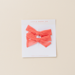 Tangerine Mesh Pigtail Bow Clip