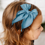 Steel Blue Satin Shimmer Bow Clip
