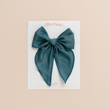 Steel Blue Satin Shimmer Bow Clip