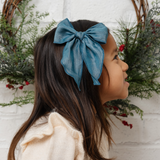 Steel Blue Satin Shimmer Bow Clip