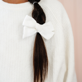 White Knitted Hearts Bow Clip