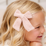 Blush Pointelle Knit Bow Clip