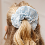 Cerulean Embroidered Bow Midi Scrunchie