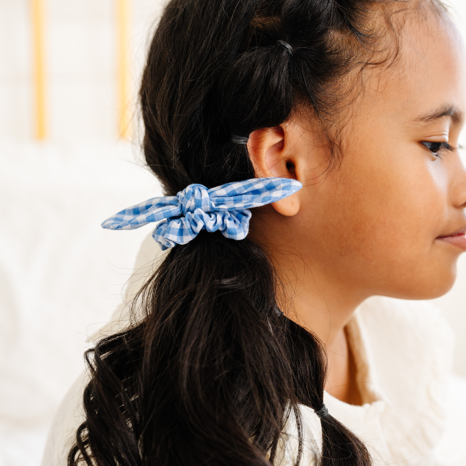 Berry Blue Gingham Knot Scrunchie