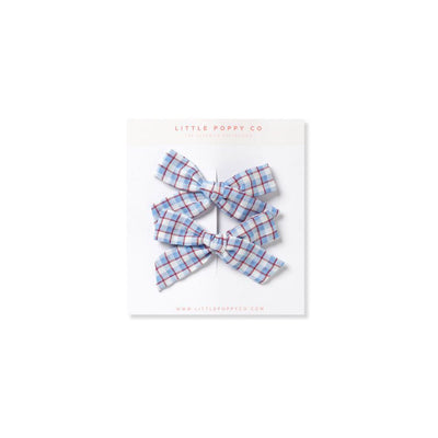 July Check Pigtail Bow Clips