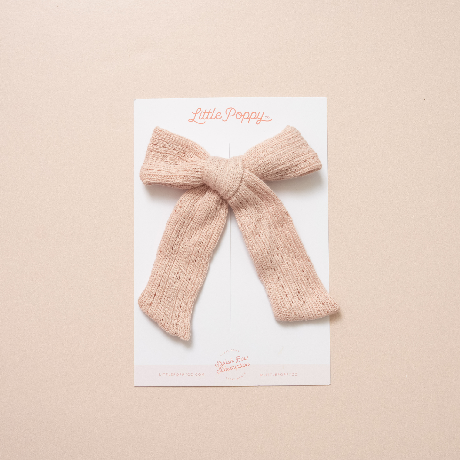 Blush Pointelle Knit Bow Clip