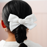 White Knitted Hearts Bow Clip