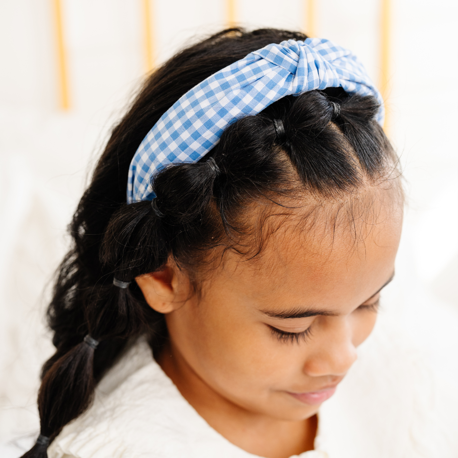 Berry Blue Gingham Knot Headband