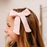 Blush Pointelle Knit Bow Clip