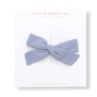 Blue Grey Linen Bow Clip