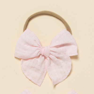 Pale Pink Cotton Dobby Headband Bow