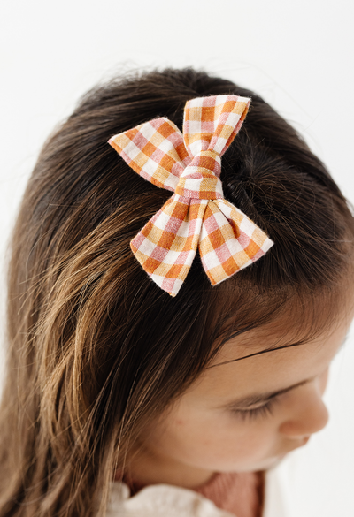 Pink and Gold Gingham Bow Clip