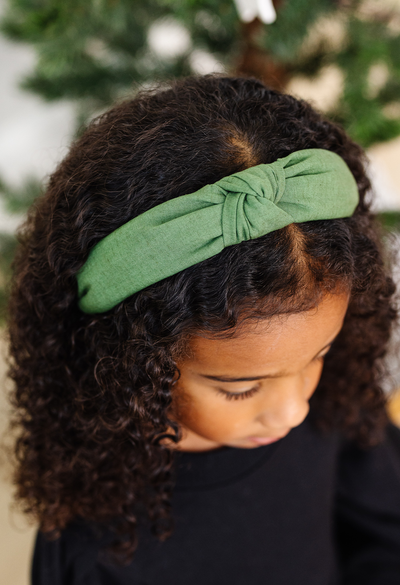 Olive Green Linen Knot Headband